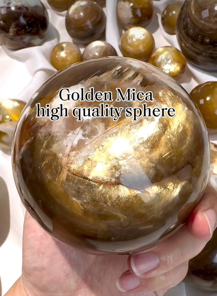 Natural Crystal Sphere-golden mica high quality sphere for wholesale price
