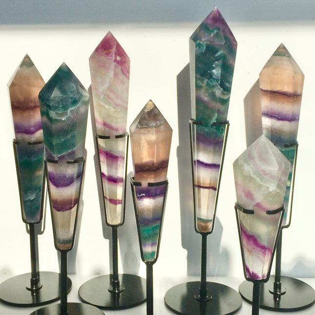 Crystal wand rainbow fluorite wand with stand