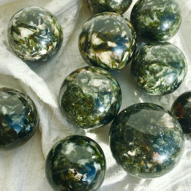 Crystal Sphere Green Mica With Tourmaline Sphere