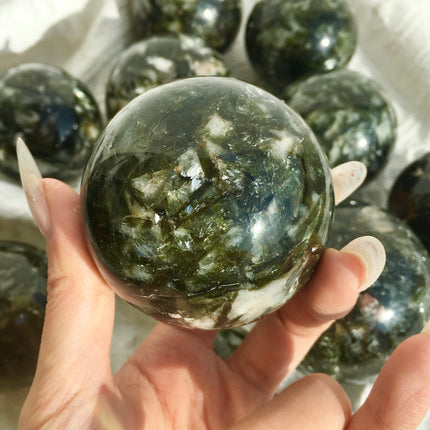 Crystal Sphere Green Mica With Tourmaline Sphere
