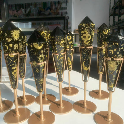 Crystal wand pattern obsidian wand with stand