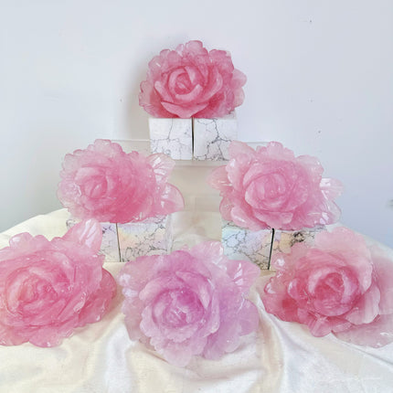 natural crystal carving rose quartz peony flower wholesale for B2B supplier