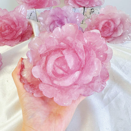 natural crystal carving rose quartz peony flower wholesale for B2B supplier photo 2