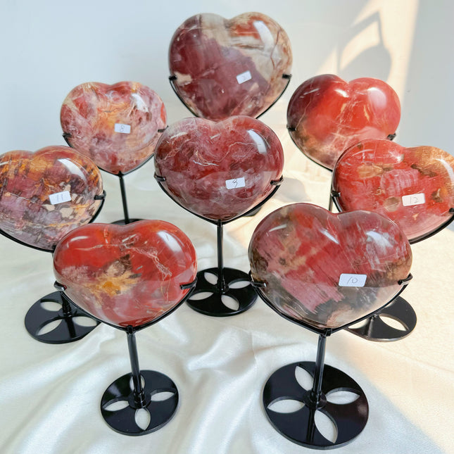 Crystal Heart Petrified wood Heart With Stand