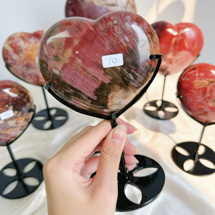 Crystal Heart Petrified wood Heart With Stand