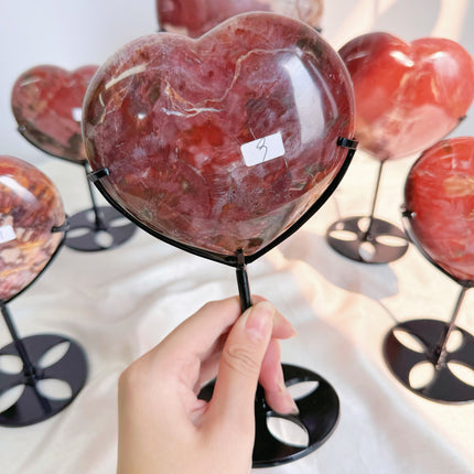 Crystal Heart Petrified wood Heart With Stand