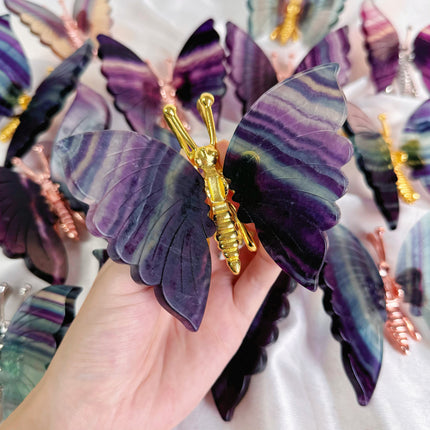 Crystal Carving Rainbow Fluorite Butterfly
