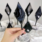 Crystal Carving Black Sardonyx Agate Flat Diamond With Stand