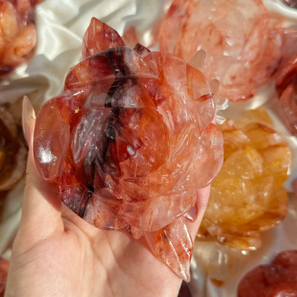 Crystal Carving Fire Quartz And Golden Healer Peony