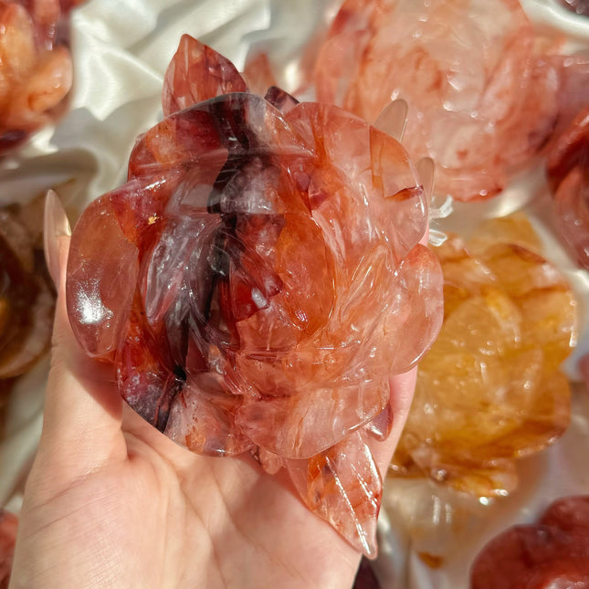 Crystal Carving Fire Quartz And Golden Healer Peony