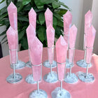 Rose quartz crystal wand set with display stand