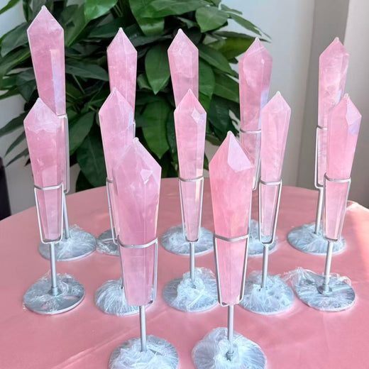 Crystal wand-Rose Quartz Wand With Stand For Wholesale Price