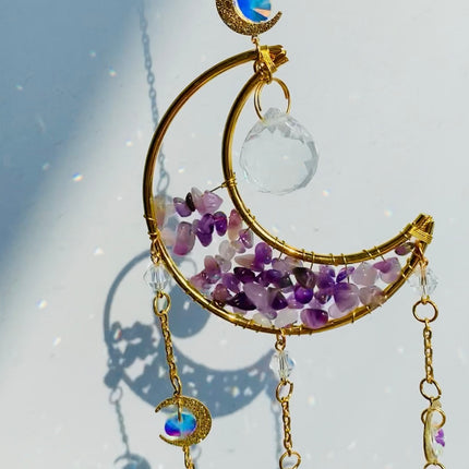 Crystal chips moon hanger / dream catcher / sun catcher