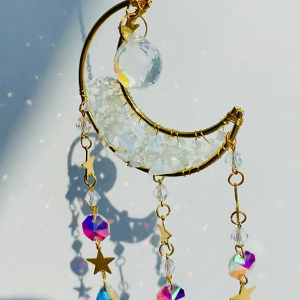 Crystal chips moon hanger / dream catcher / sun catcher