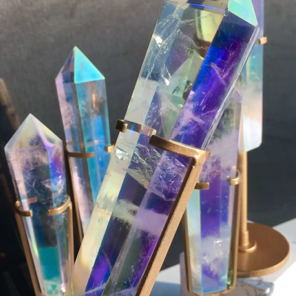 Crystal Carving Angel Aura Clear Quartz Wand With Stand