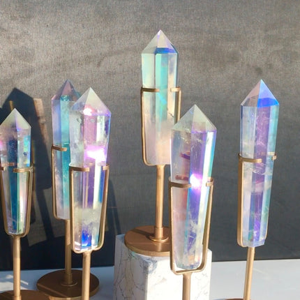 Crystal Carving Angel Aura Clear Quartz Wand With Stand