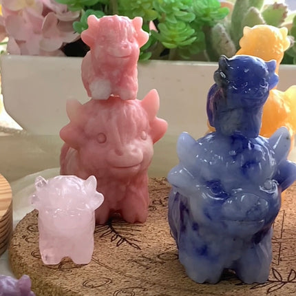 Mixed gemstone cattle carving