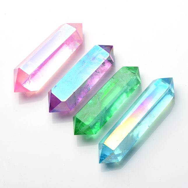 Colorful Aura Clear Quartz Double-Point Towers