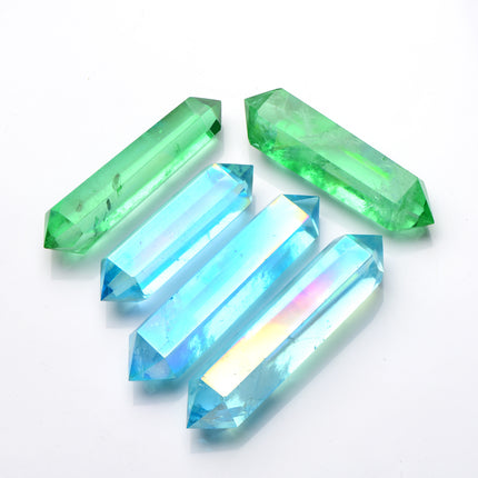 Colorful Aura Clear Quartz Double-Point Towers