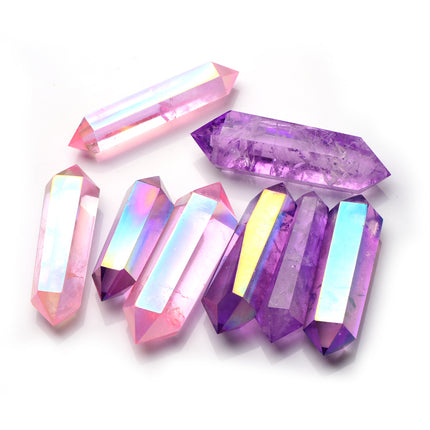 Colorful Aura Clear Quartz Double-Point Towers