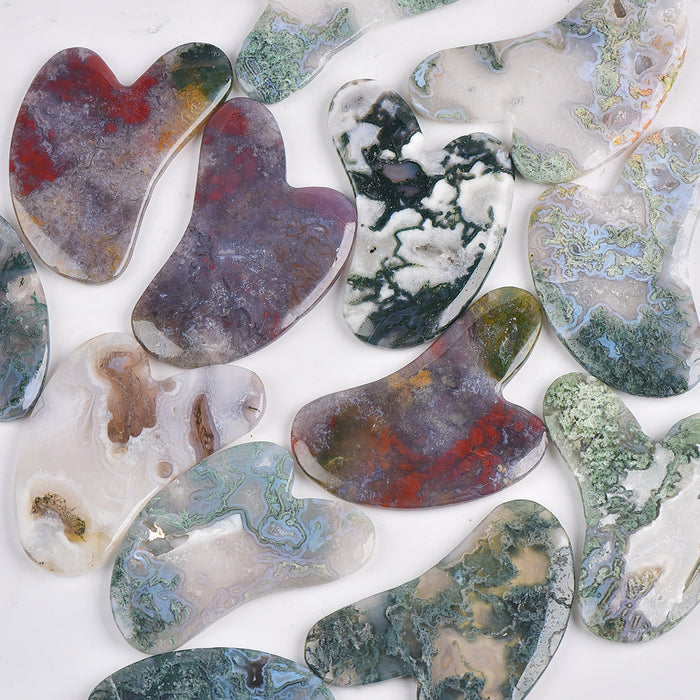 Crystal Carving Moss Agate And Orange Calcite Guasha For Wholesale Price