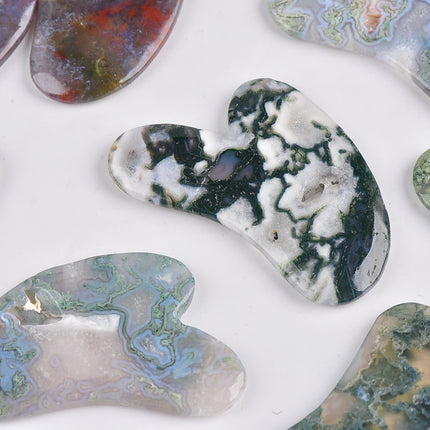 Crystal Carving Moss Agate And Orange Calcite Guasha