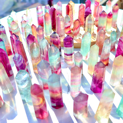 Close view of candy fluorite tower colors and patterns