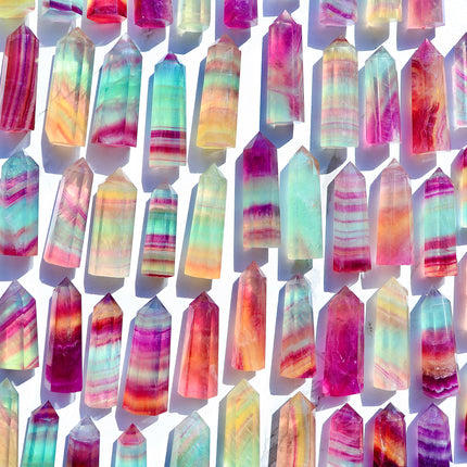 Assorted candy fluorite towers with natural color banding