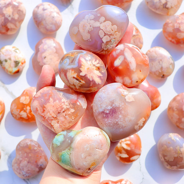 Crystal Palm Mix Flower Agate Hearts