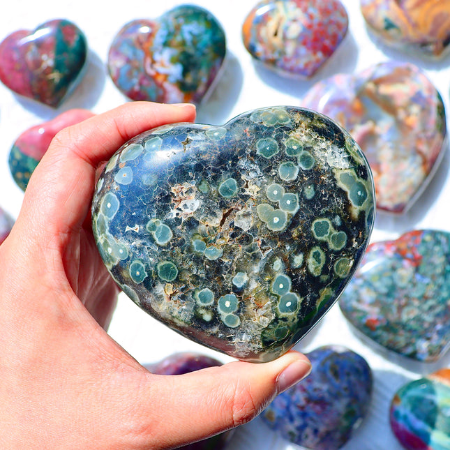 Crystal carving Ocean jasper hearts