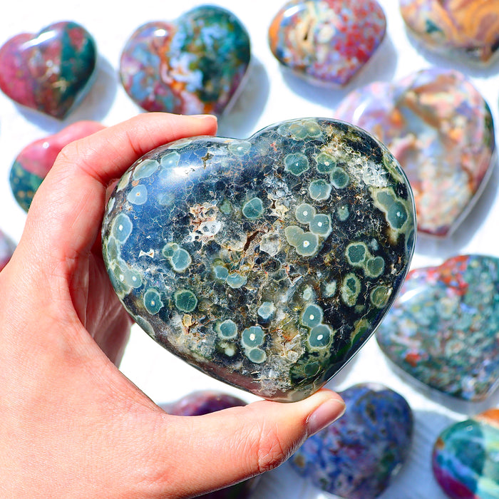 Crystal carving-Ocean jasper hearts for wholesale price