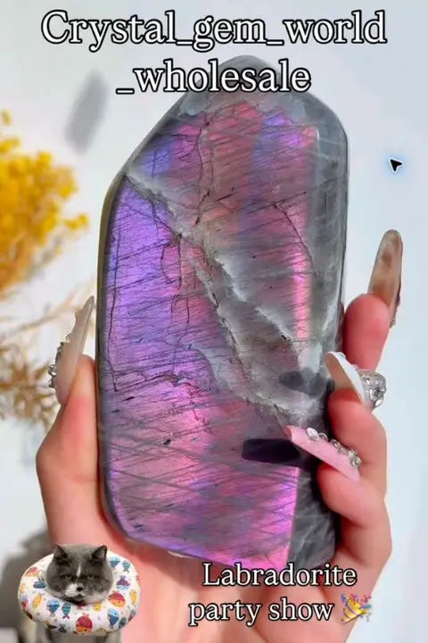 Purple and pink labradorite freeform product close-up